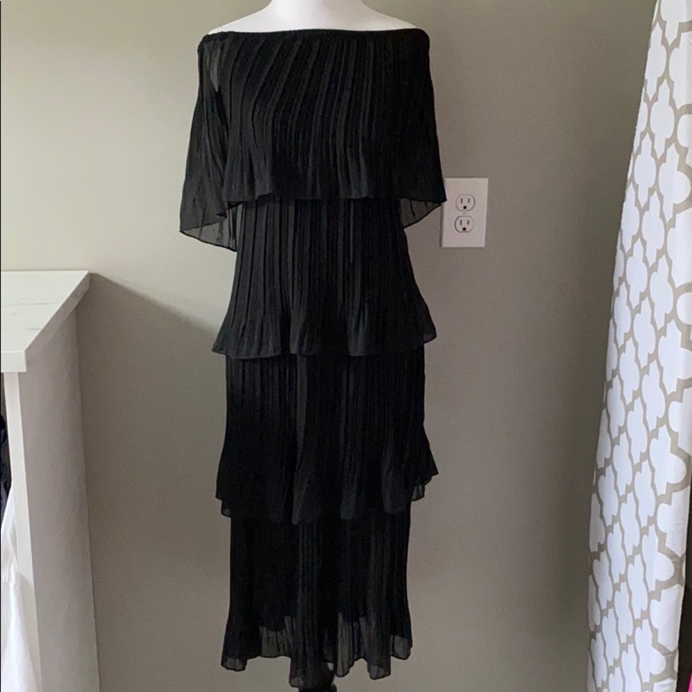 Black ruffle midi dress